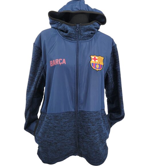 FC Barcelona Mens Long Sleeve Full Zip Hoodie Windbreaker/Sweater Jacket L - Picture 1 of 12